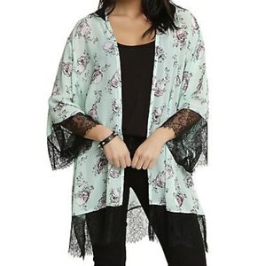 Mint floral skull kimono